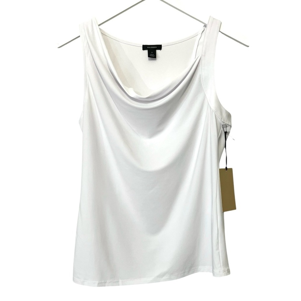 HALOGEN Draped Cowl Neck Sleeveless Top, Solid White, Size XS - Picture 3 of 9